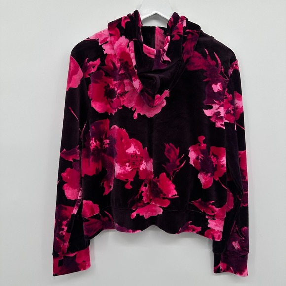 Juicy Couture Velour Track Jacket Size XL Hooded Floral Coquette Streetwear Boho - Picture 15 of 15